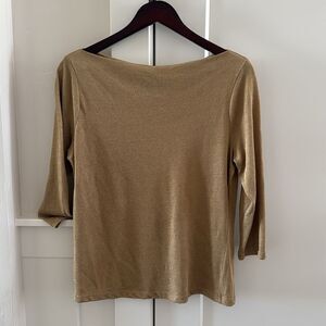 Lauren Ralph Lauren Tan Gold Shimmer Top Blouse Versatile Women’s Size L GUC
